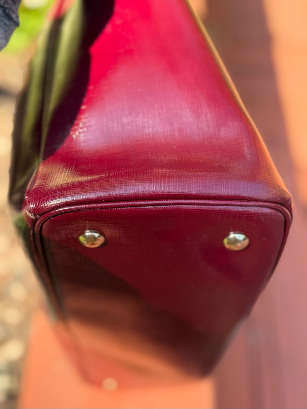 Coach Saffiano Patent Leather Triple Compartment Carryall Tote- Burgundy Merlot - Picture 5 of 16